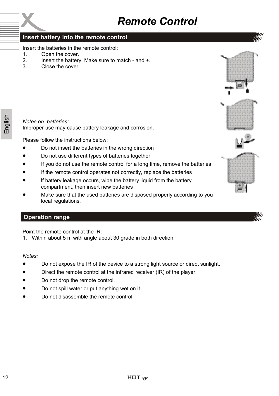 Remote control | Xoro HMT 350 User Manual | Page 52 / 124