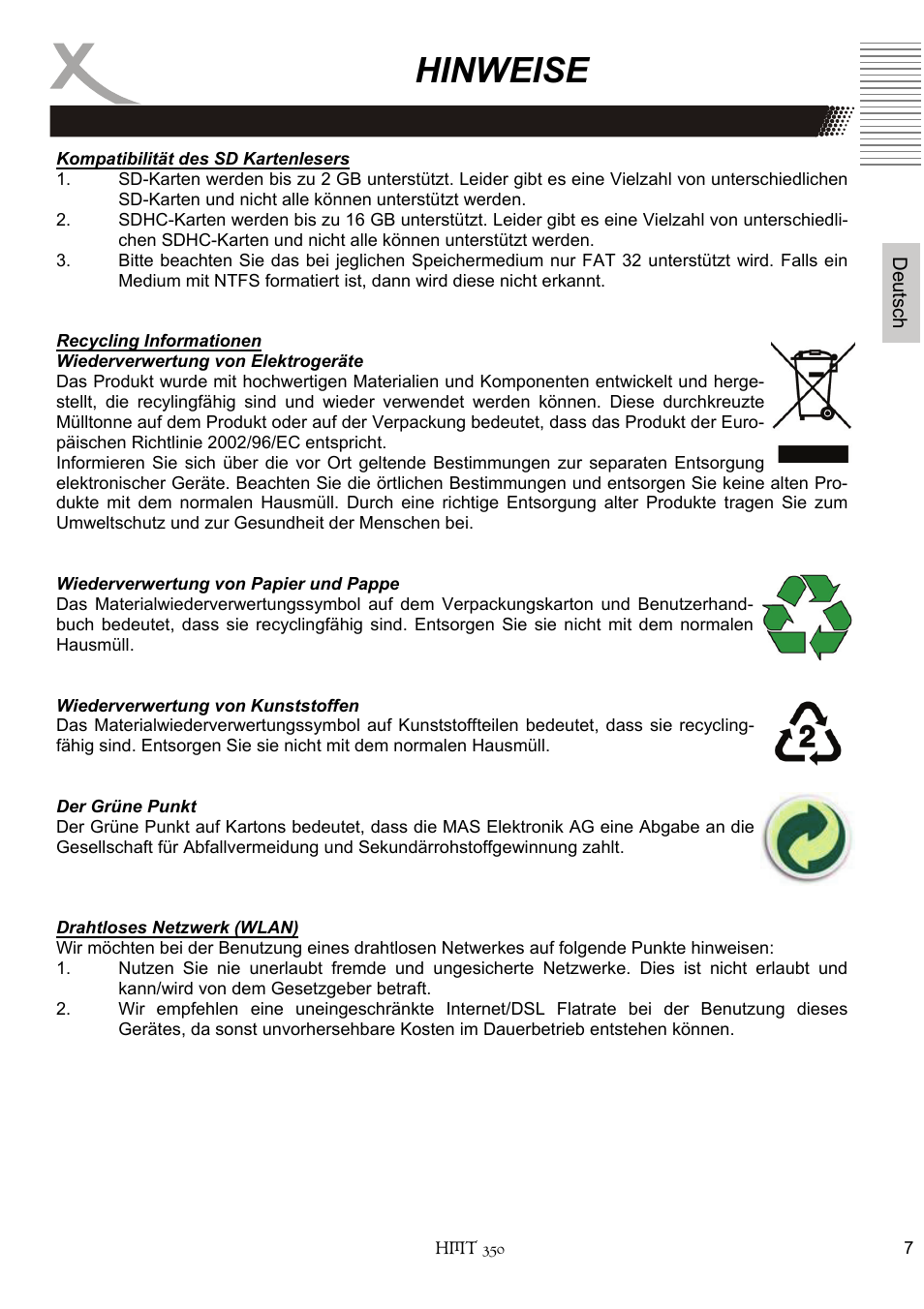 Hinweise | Xoro HMT 350 User Manual | Page 7 / 124