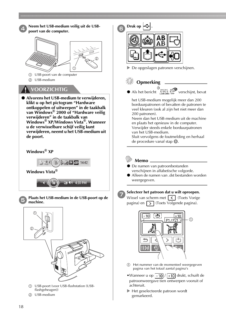 Voorzichtig, Opmerking | Brother PE-770 User Manual | Page 20 / 40