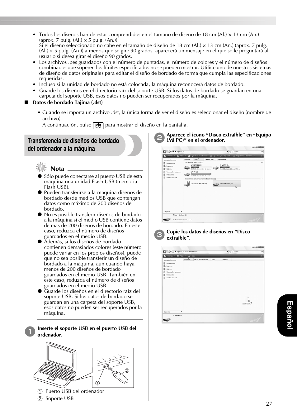 Españo l | Brother PE-770 User Manual | Page 29 / 40