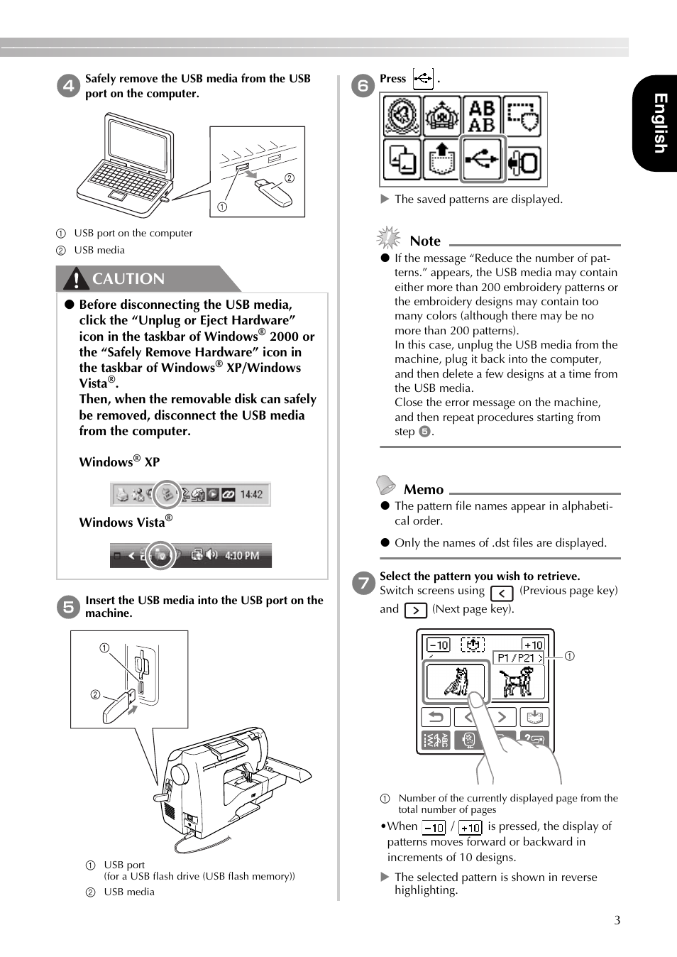 Engl ish, Caution | Brother PE-770 User Manual | Page 5 / 40