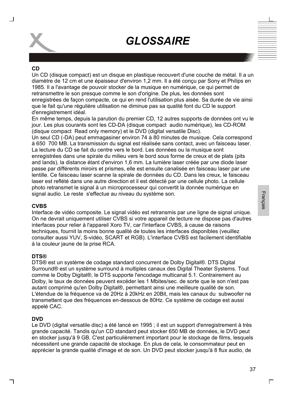 Glossaire | Xoro HMD 900 User Manual | Page 113 / 158