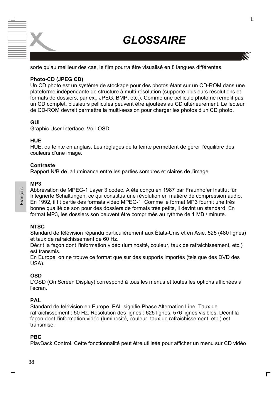 Glossaire | Xoro HMD 900 User Manual | Page 114 / 158