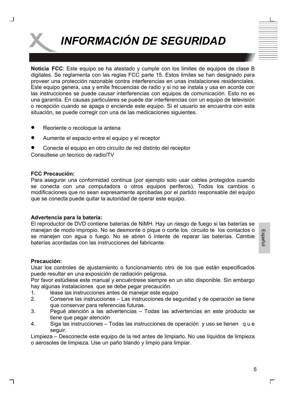 Información de seguridad | Xoro HMD 900 User Manual | Page 121 / 158