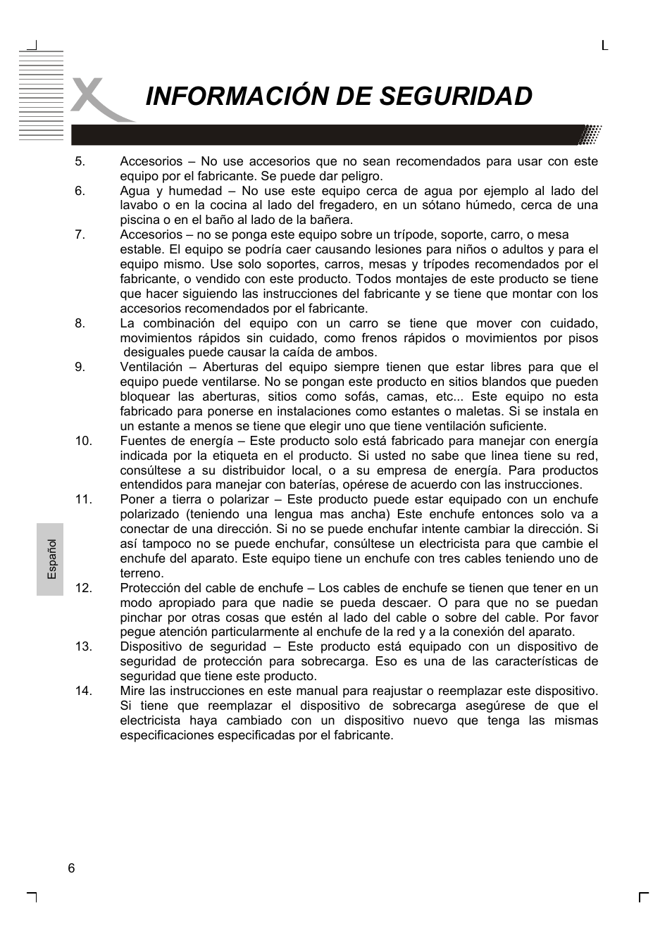 Información de seguridad | Xoro HMD 900 User Manual | Page 122 / 158