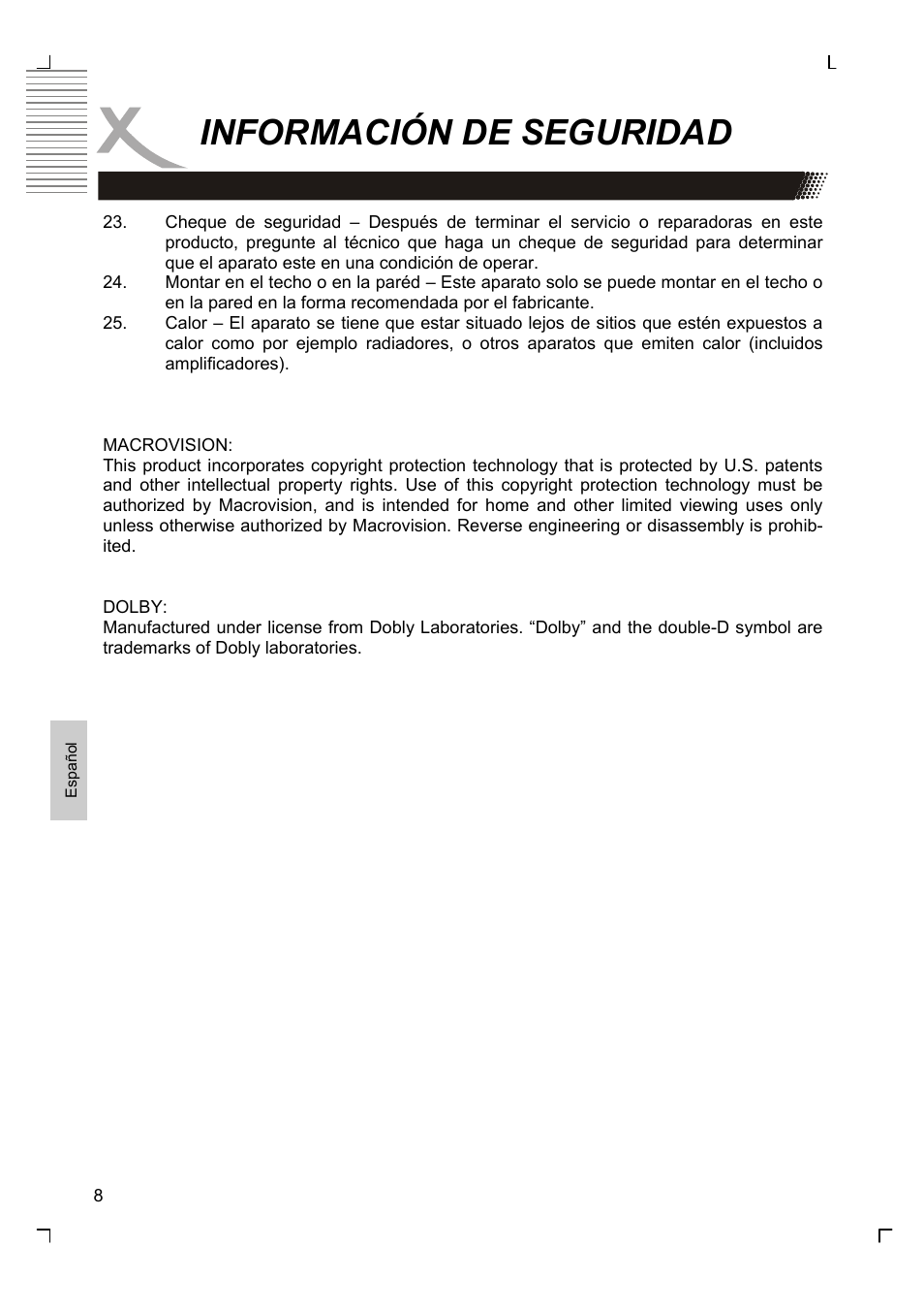 Información de seguridad | Xoro HMD 900 User Manual | Page 124 / 158