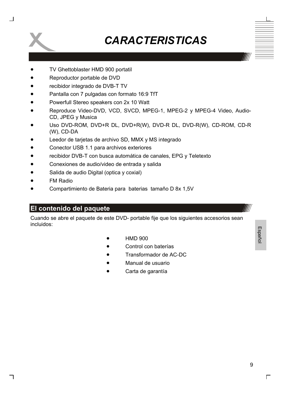 Caracteristicas | Xoro HMD 900 User Manual | Page 125 / 158