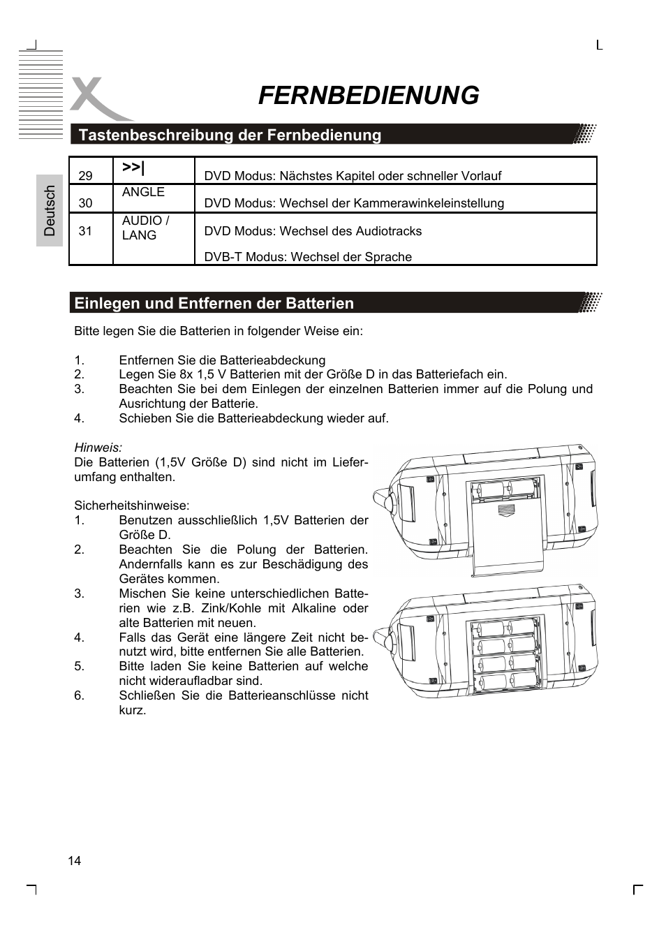 Fernbedienung | Xoro HMD 900 User Manual | Page 14 / 158