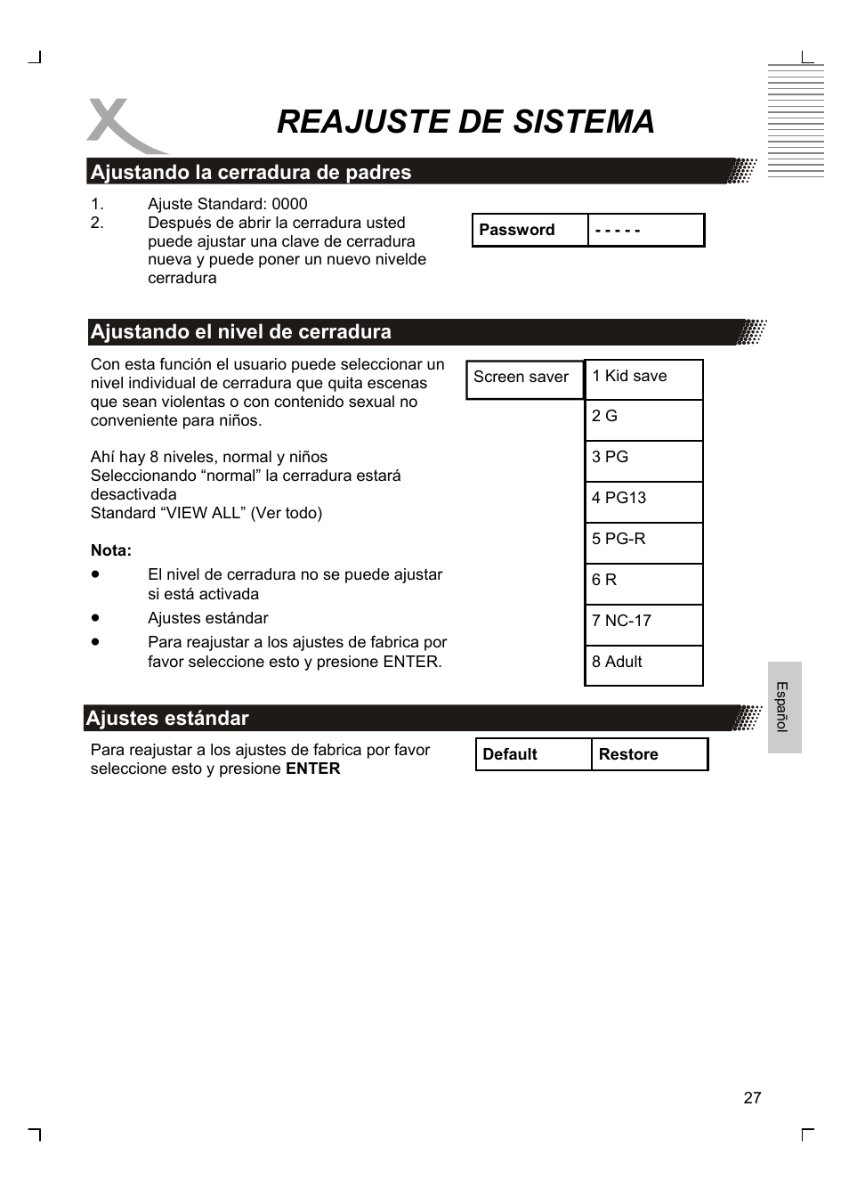 Reajuste de sistema | Xoro HMD 900 User Manual | Page 143 / 158