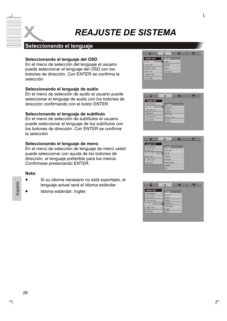 Reajuste de sistema | Xoro HMD 900 User Manual | Page 144 / 158