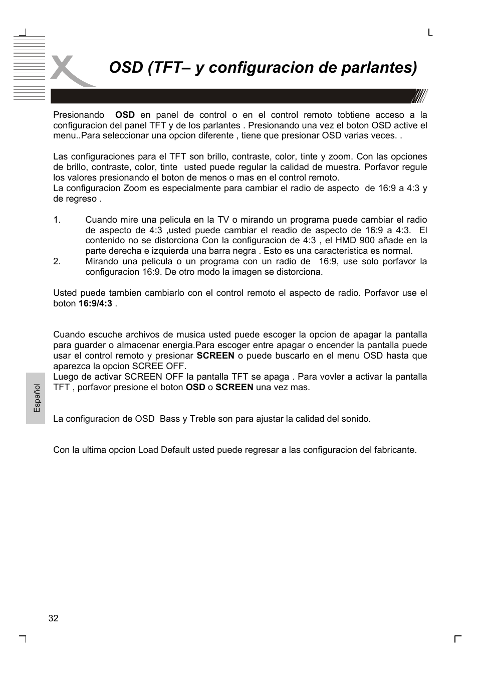 Osd (tft– y configuracion de parlantes) | Xoro HMD 900 User Manual | Page 148 / 158