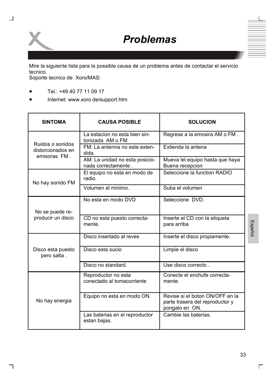 Problemas | Xoro HMD 900 User Manual | Page 149 / 158