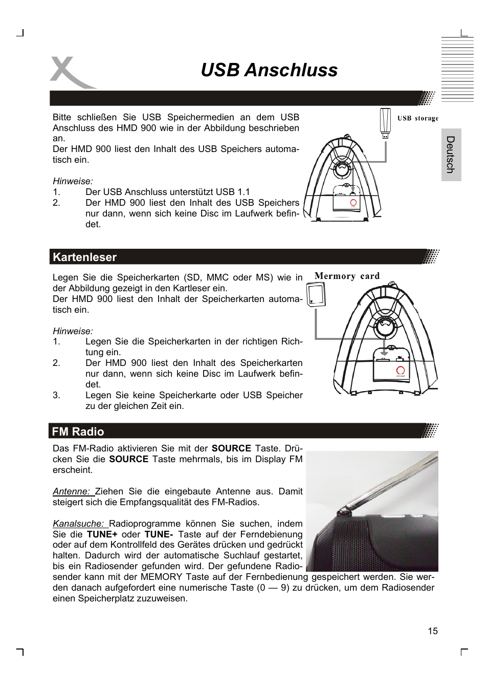 Usb anschluss | Xoro HMD 900 User Manual | Page 15 / 158