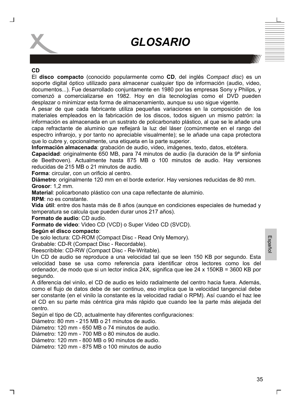 Glosario | Xoro HMD 900 User Manual | Page 151 / 158