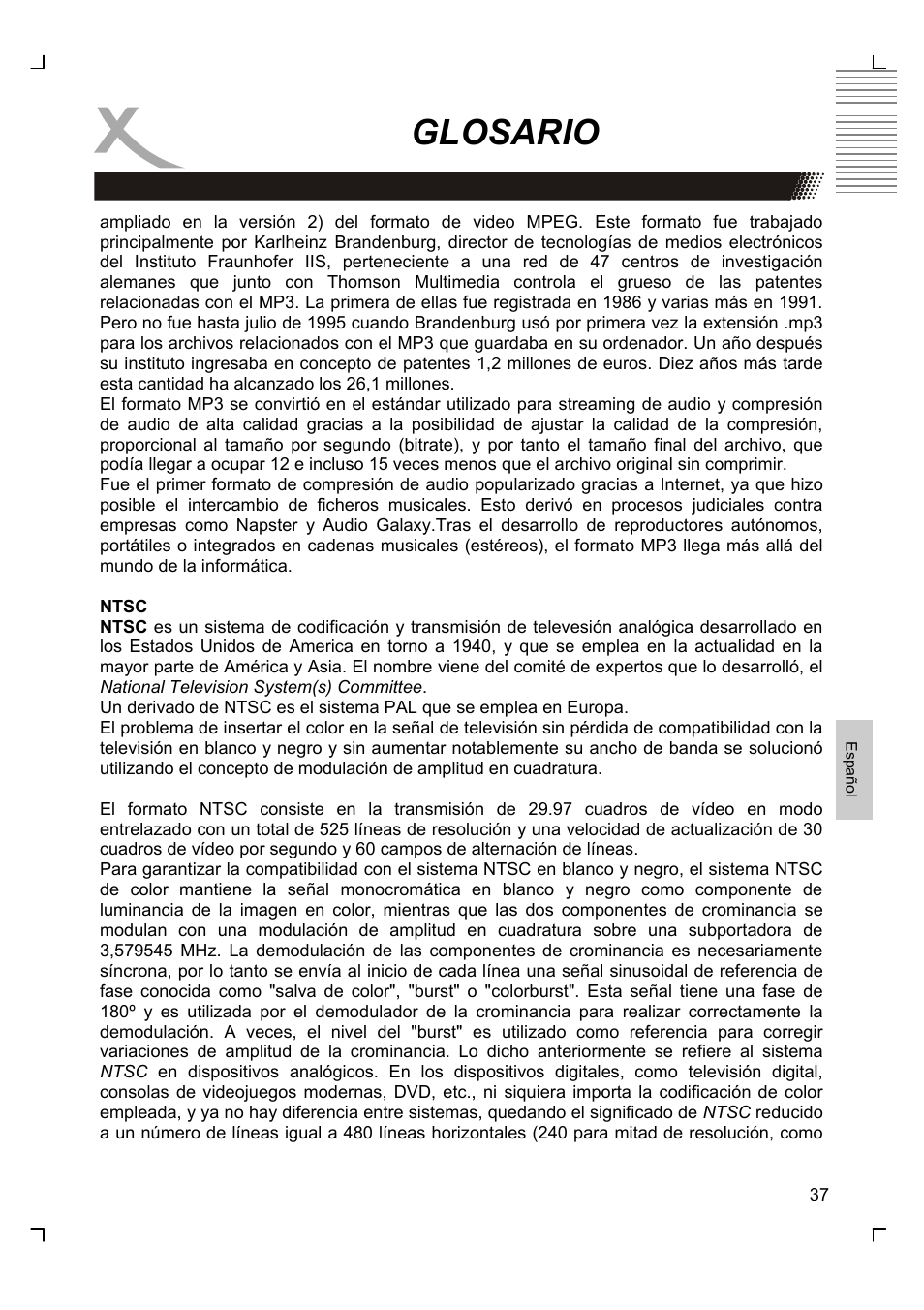 Glosario | Xoro HMD 900 User Manual | Page 153 / 158