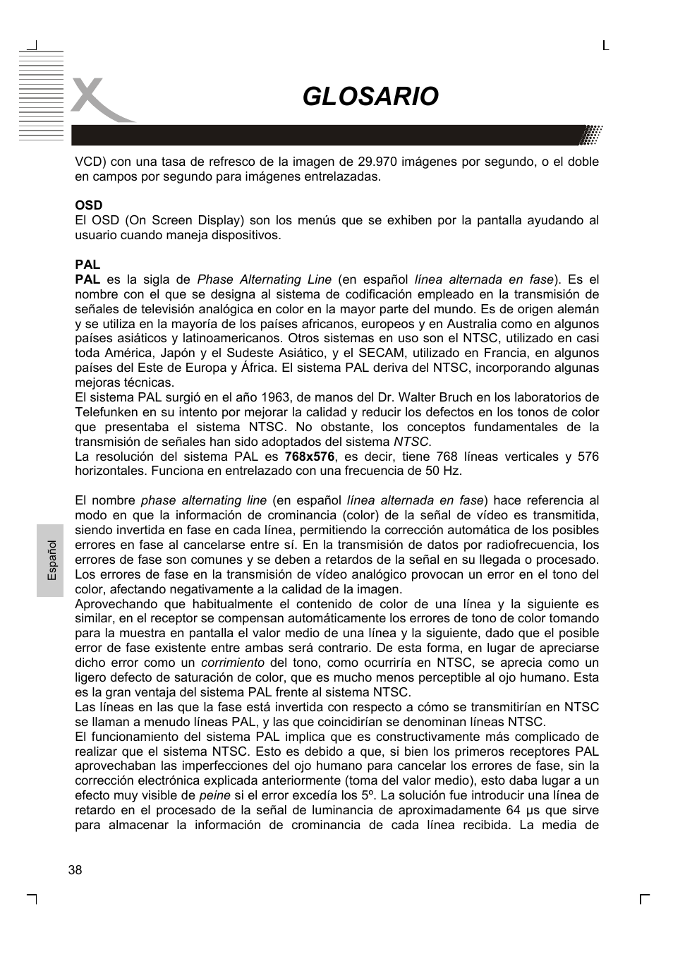 Glosario | Xoro HMD 900 User Manual | Page 154 / 158