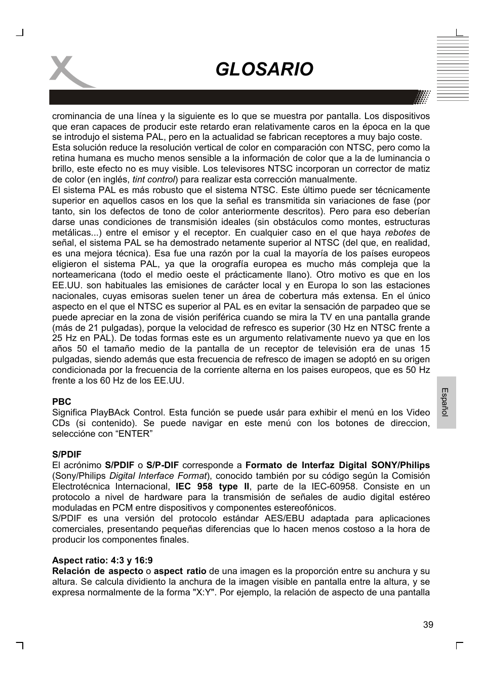 Glosario | Xoro HMD 900 User Manual | Page 155 / 158