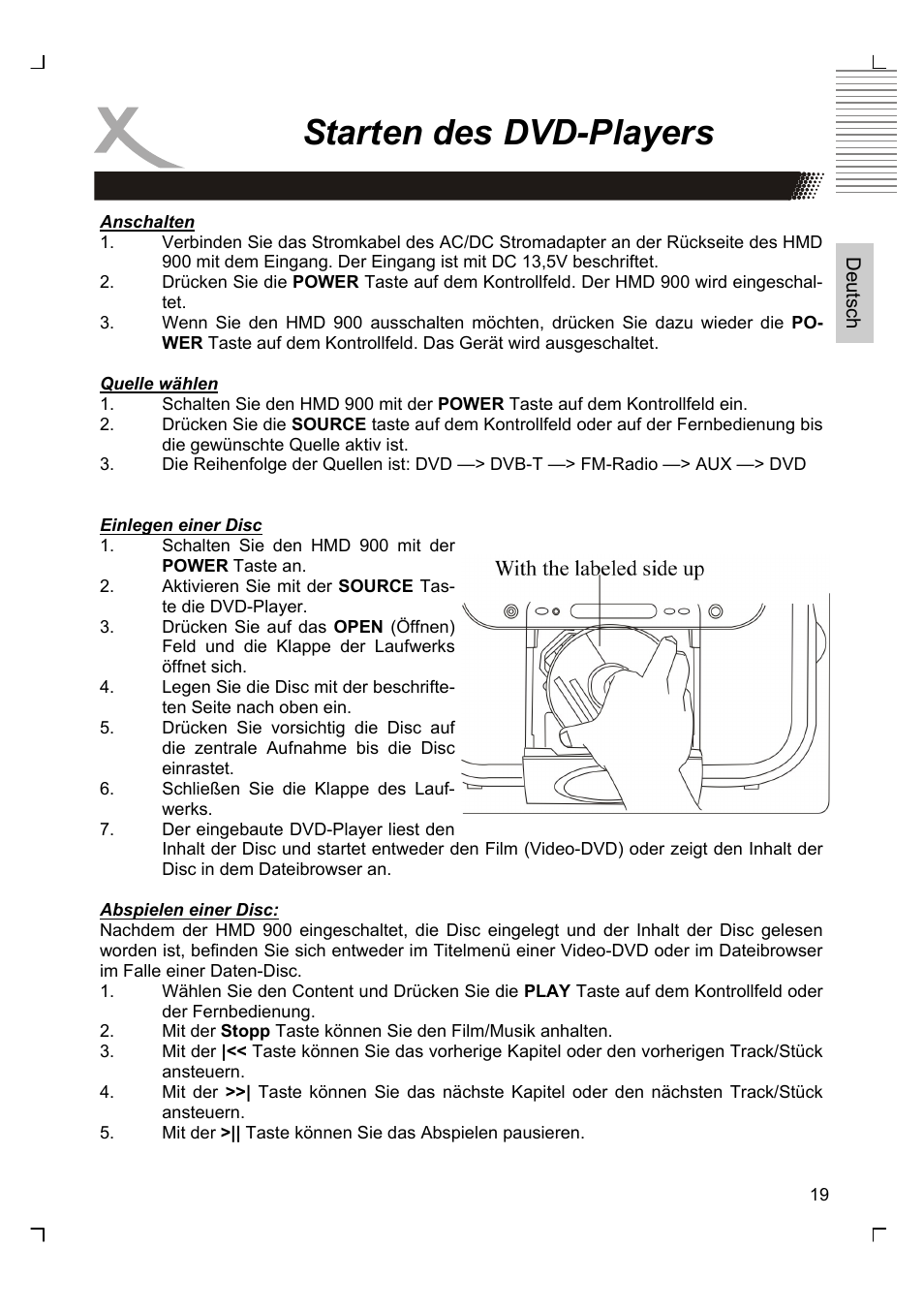 Starten des dvd-players | Xoro HMD 900 User Manual | Page 19 / 158