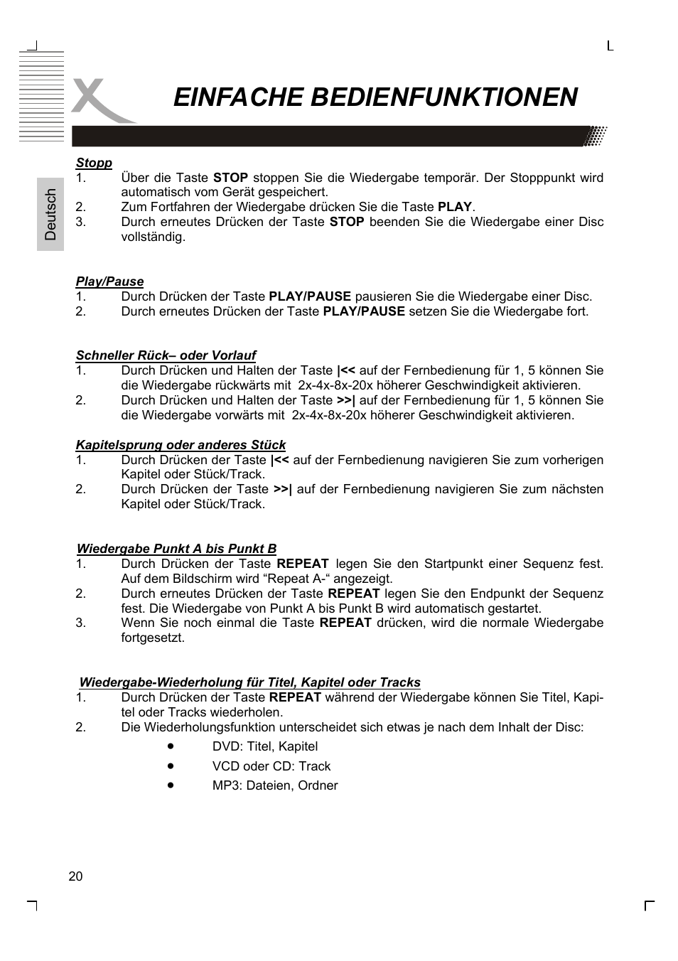 Einfache bedienfunktionen | Xoro HMD 900 User Manual | Page 20 / 158