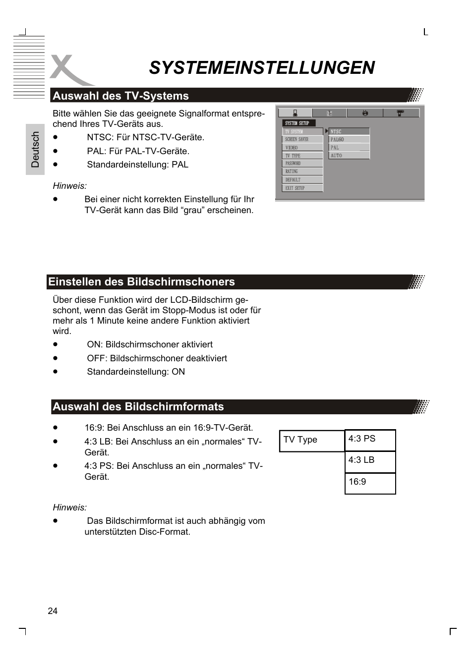 Systemeinstellungen | Xoro HMD 900 User Manual | Page 24 / 158