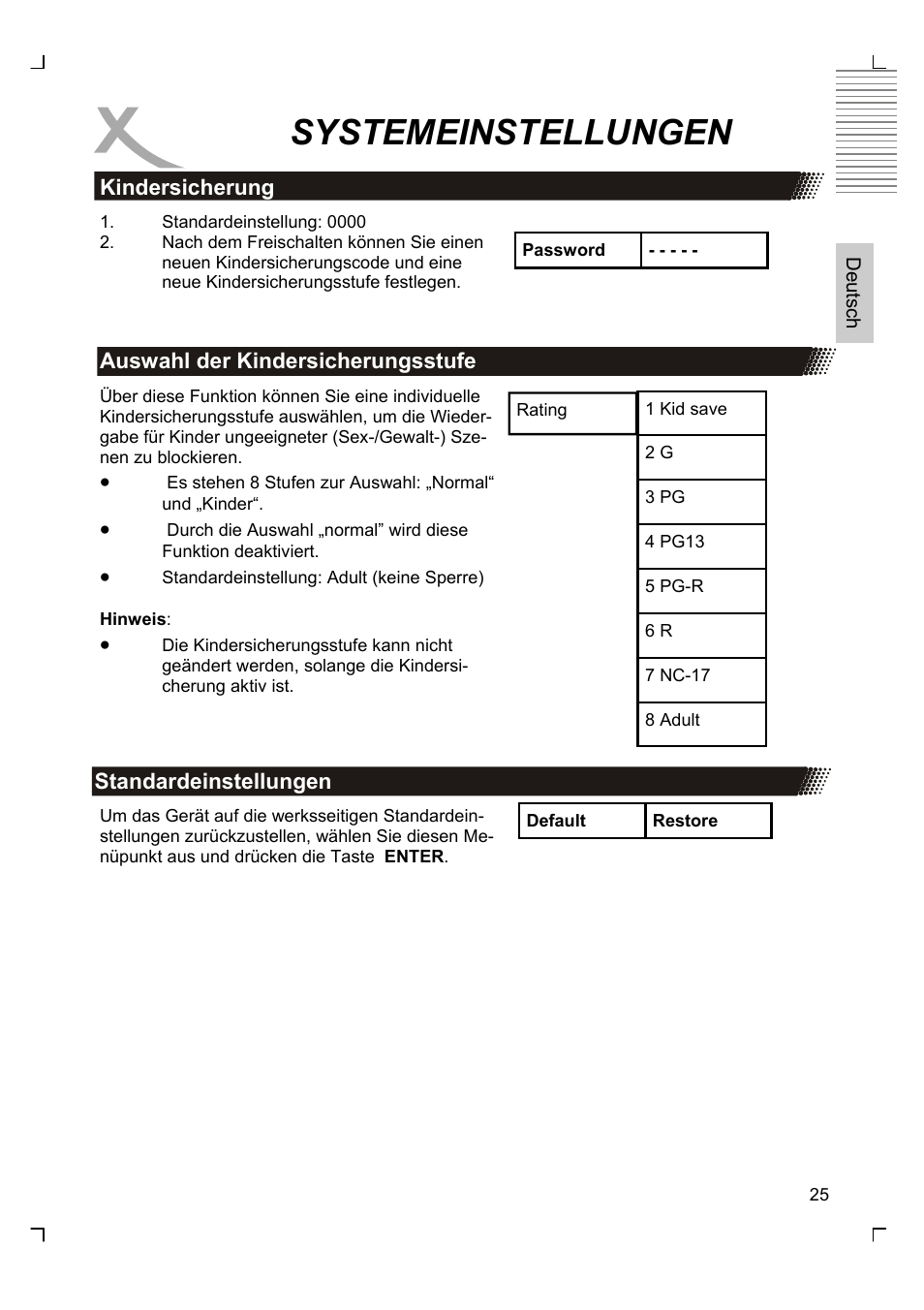 Systemeinstellungen | Xoro HMD 900 User Manual | Page 25 / 158