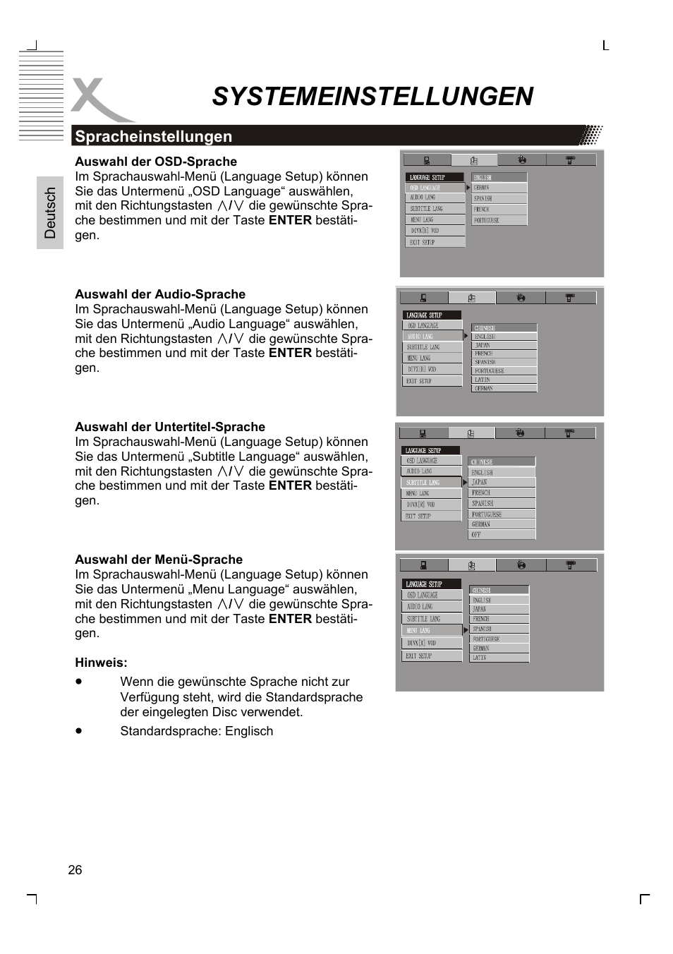 Systemeinstellungen | Xoro HMD 900 User Manual | Page 26 / 158