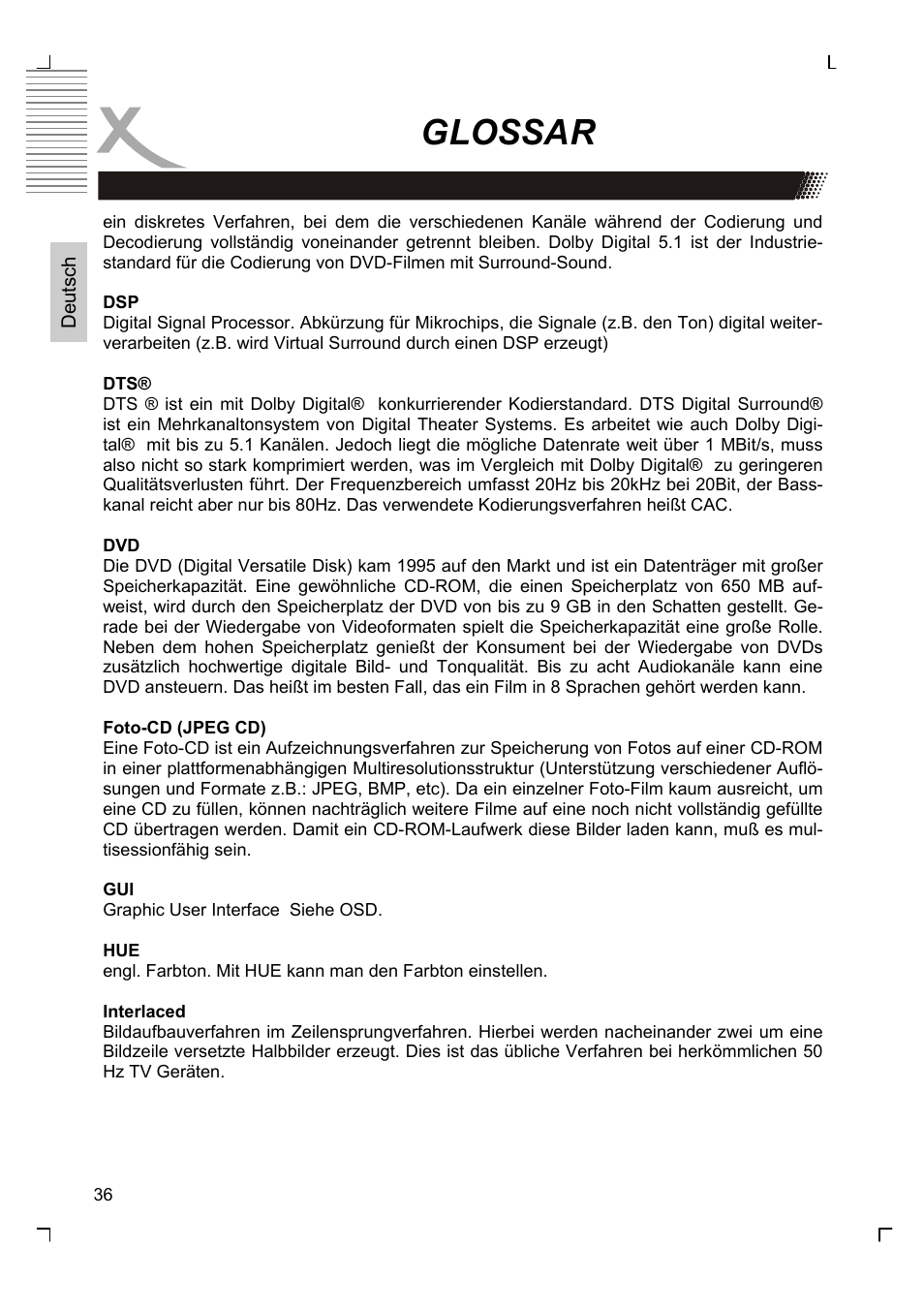 Glossar | Xoro HMD 900 User Manual | Page 36 / 158