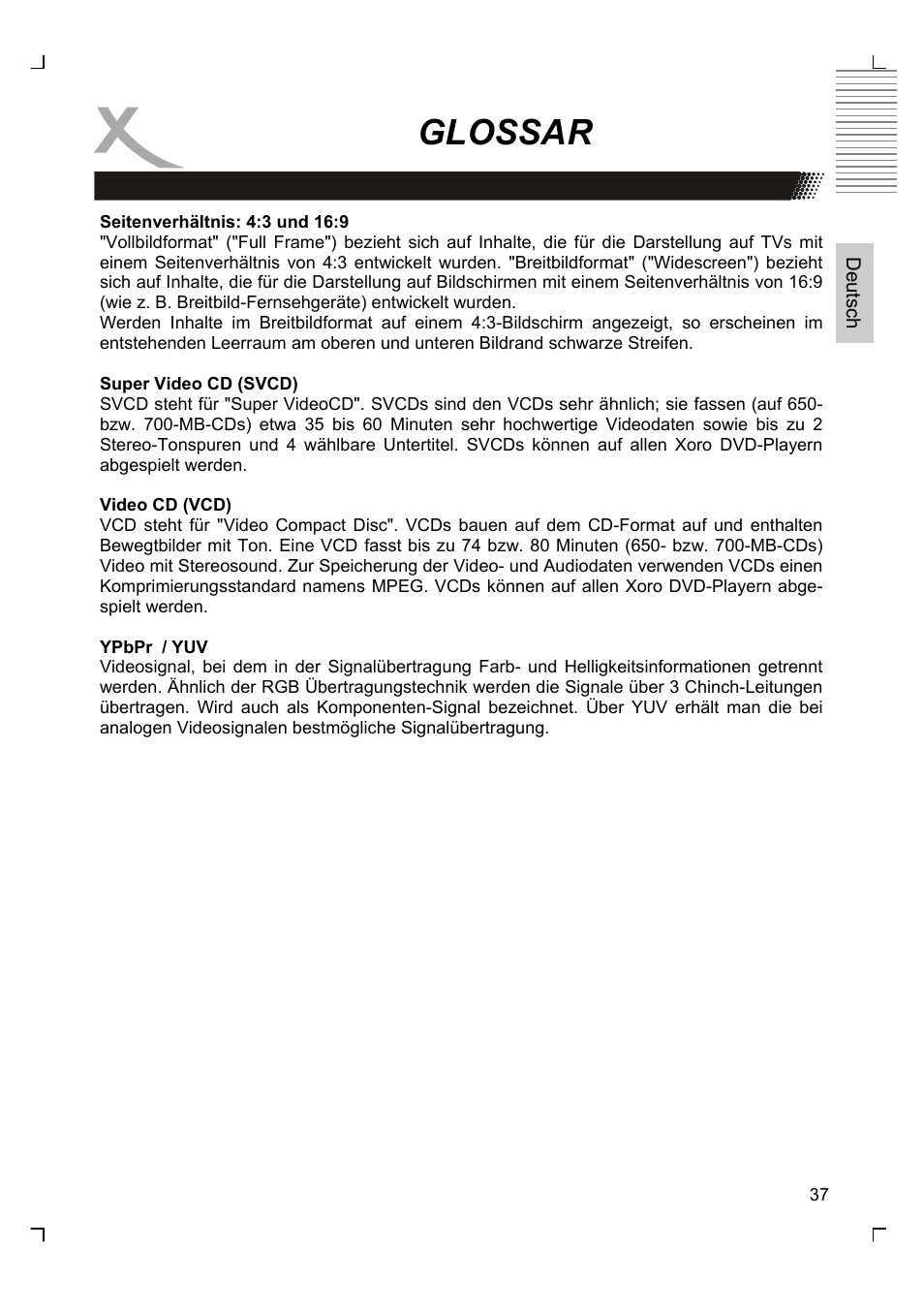 Glossar | Xoro HMD 900 User Manual | Page 37 / 158