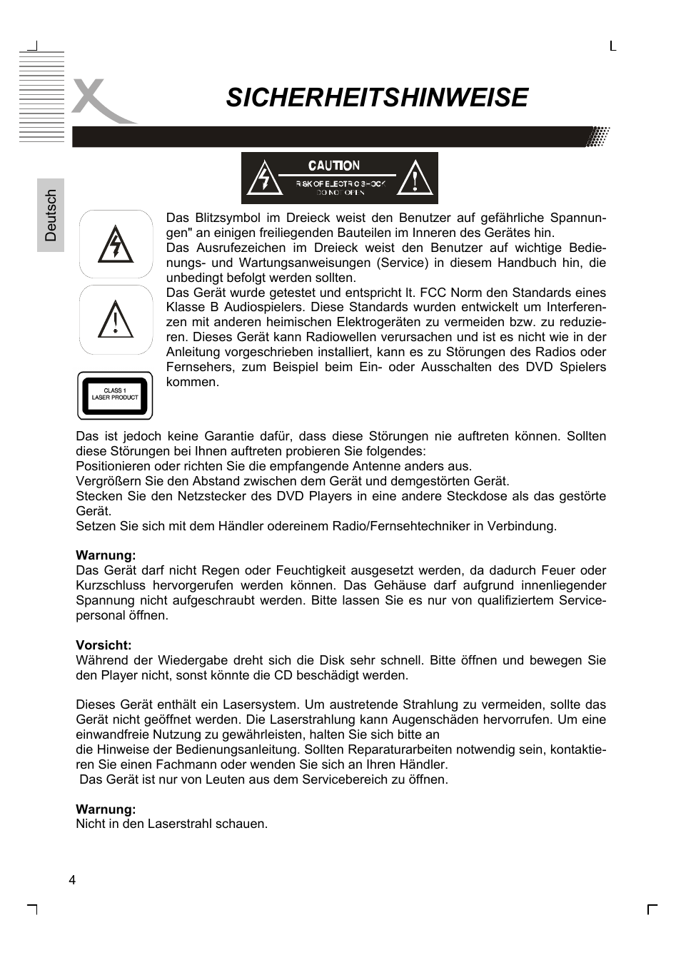 Sicherheitshinweise | Xoro HMD 900 User Manual | Page 4 / 158