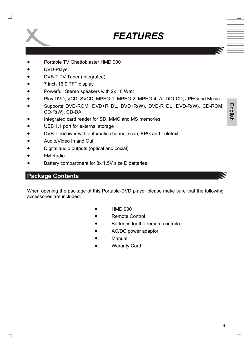 Features | Xoro HMD 900 User Manual | Page 47 / 158