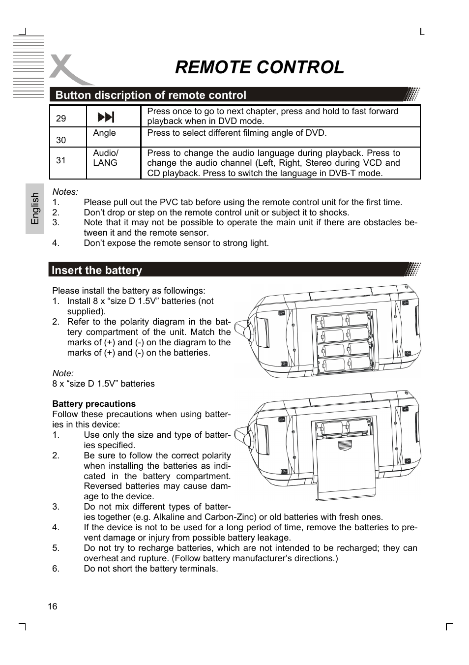 Remote control | Xoro HMD 900 User Manual | Page 54 / 158