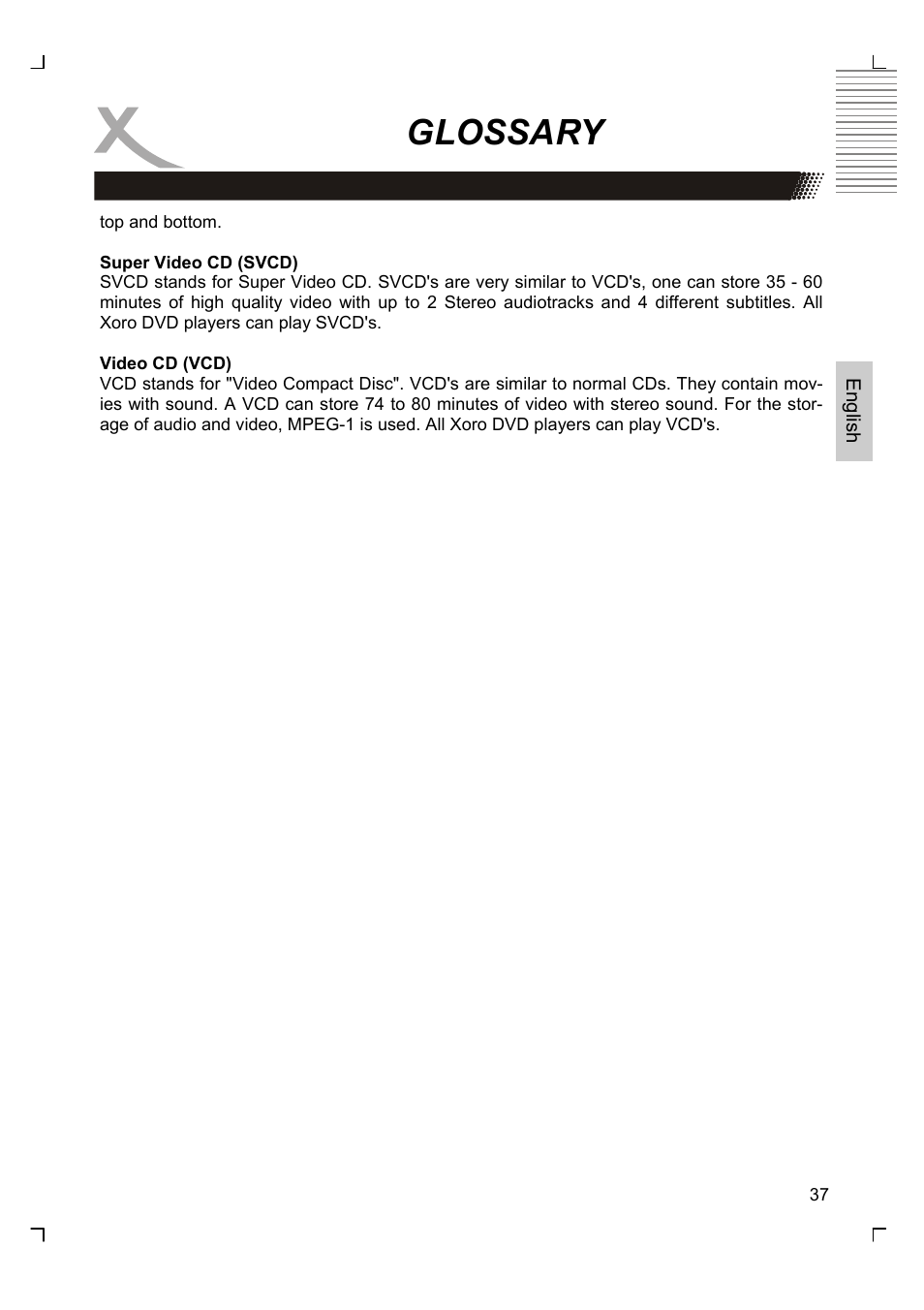 Glossary | Xoro HMD 900 User Manual | Page 75 / 158