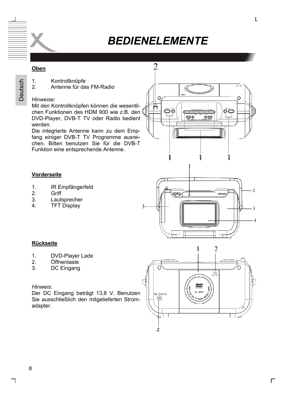 Bedienelemente | Xoro HMD 900 User Manual | Page 8 / 158
