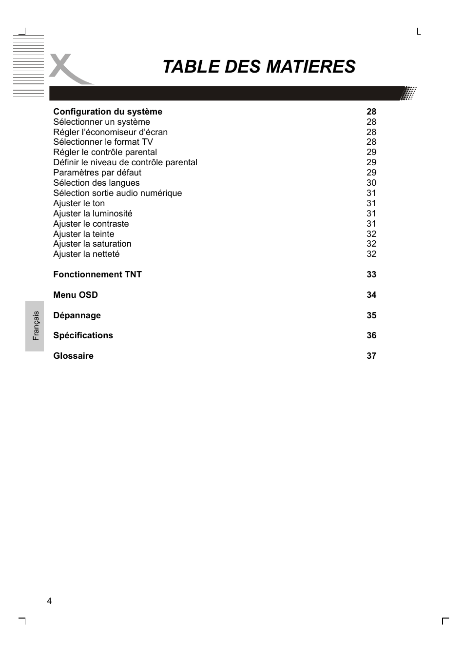 Table des matieres | Xoro HMD 900 User Manual | Page 80 / 158