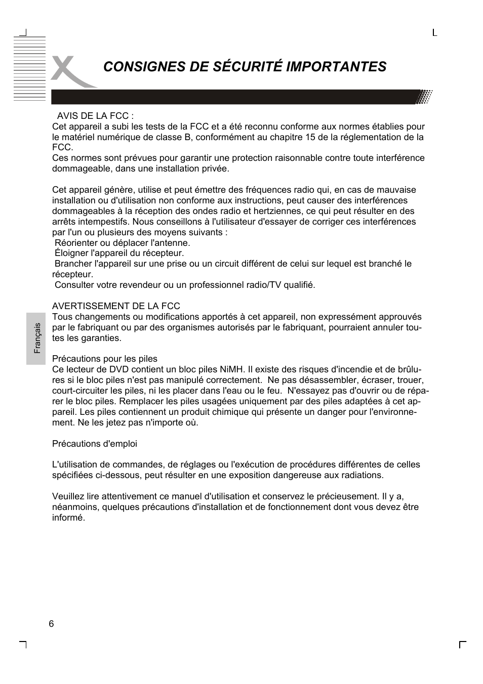 Consignes de sécurité importantes | Xoro HMD 900 User Manual | Page 82 / 158