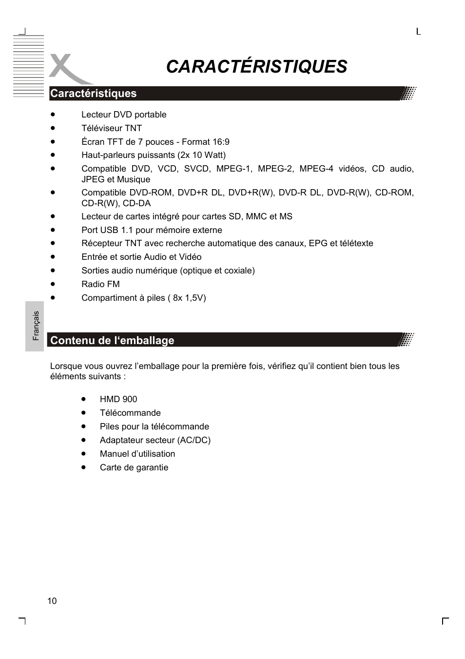 Caractéristiques | Xoro HMD 900 User Manual | Page 86 / 158