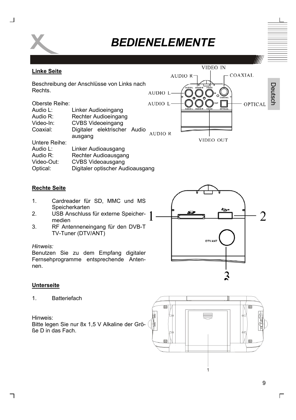 Bedienelemente | Xoro HMD 900 User Manual | Page 9 / 158
