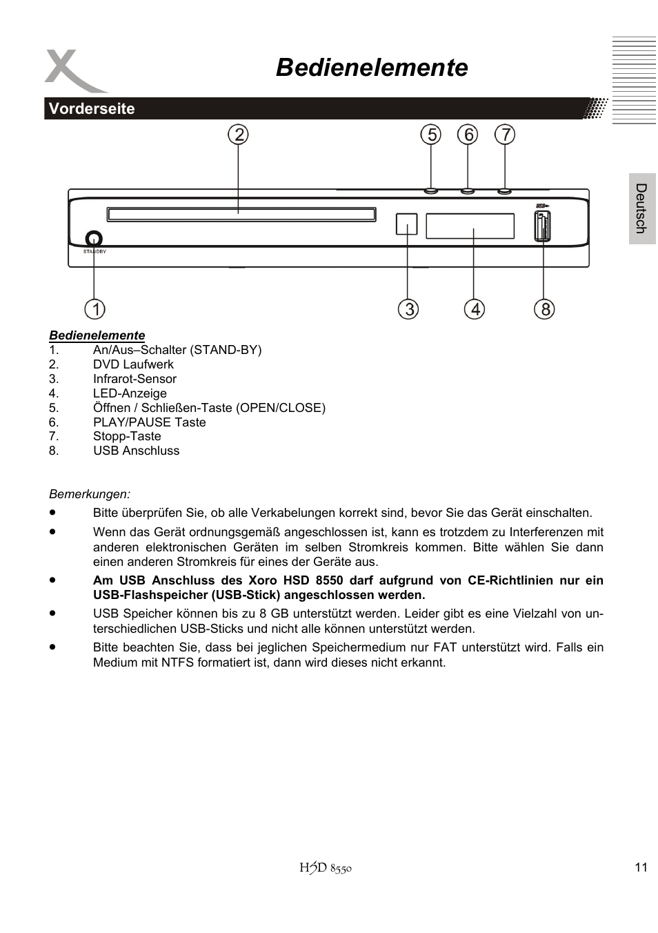 Bedienelemente | Xoro HSD 8550 User Manual | Page 11 / 142