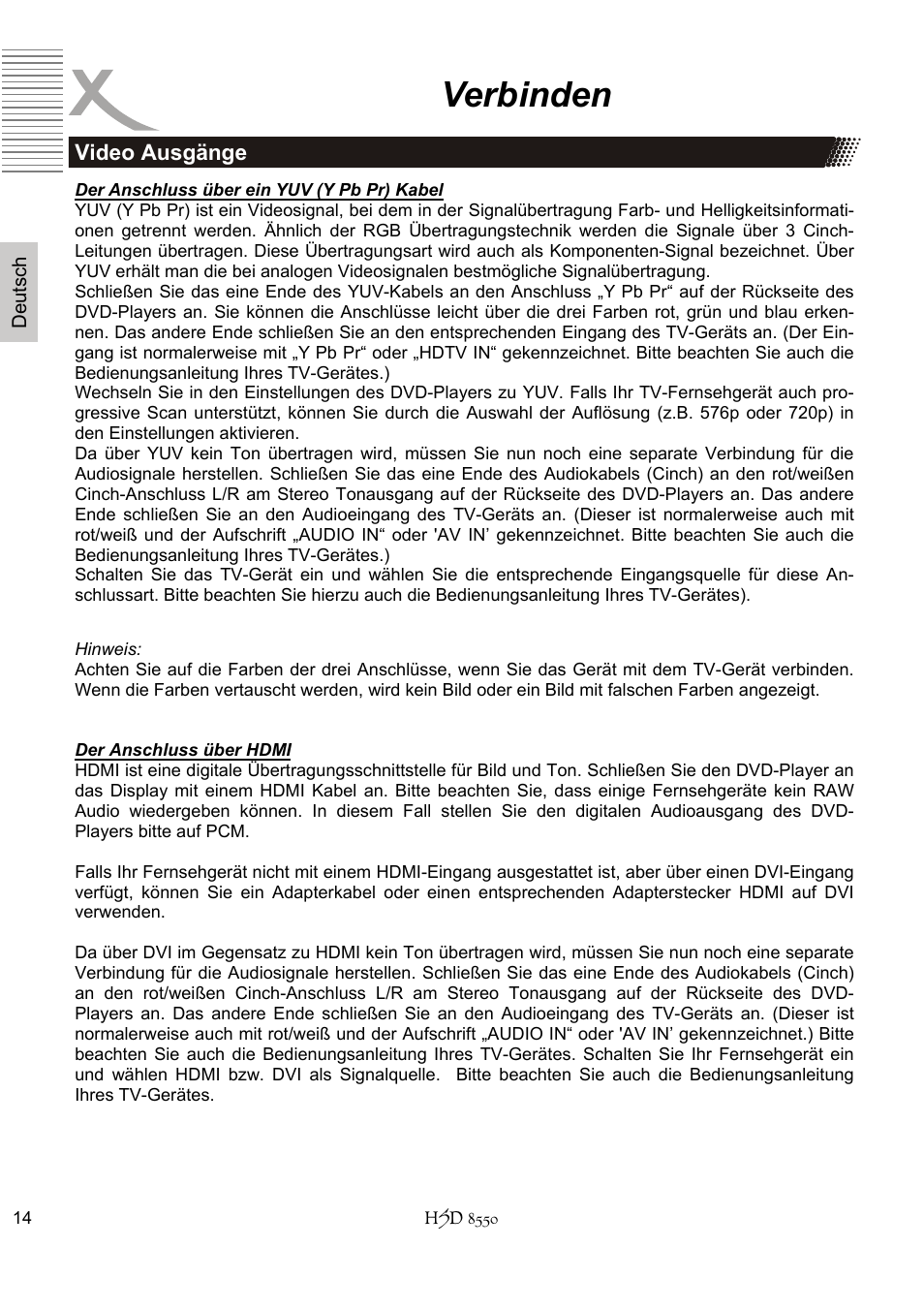 Verbinden | Xoro HSD 8550 User Manual | Page 14 / 142