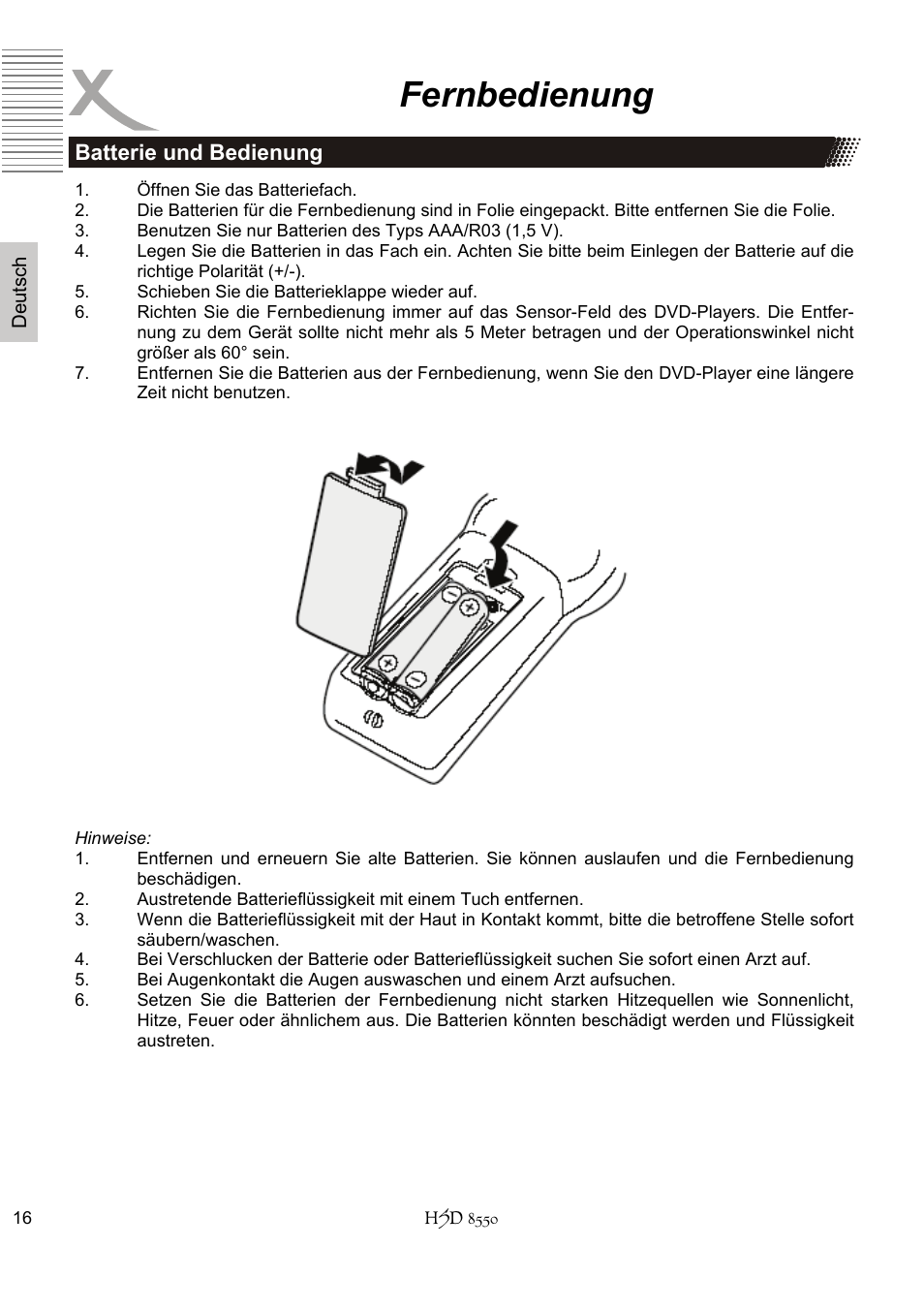 Fernbedienung | Xoro HSD 8550 User Manual | Page 16 / 142