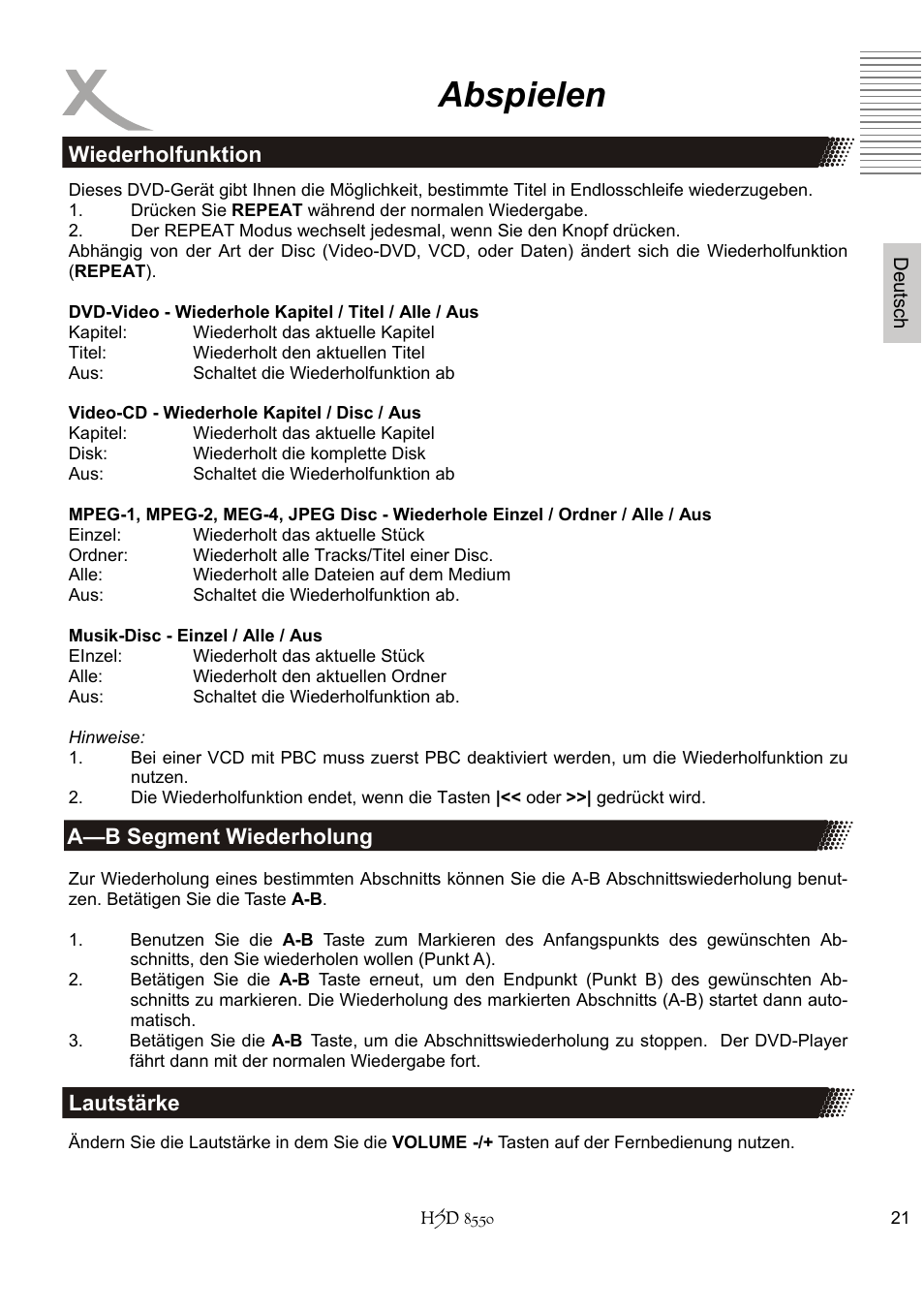 Abspielen | Xoro HSD 8550 User Manual | Page 21 / 142