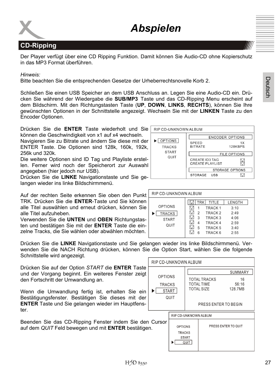 Abspielen | Xoro HSD 8550 User Manual | Page 27 / 142