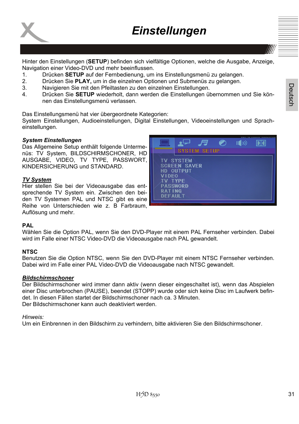 Einstellungen | Xoro HSD 8550 User Manual | Page 31 / 142