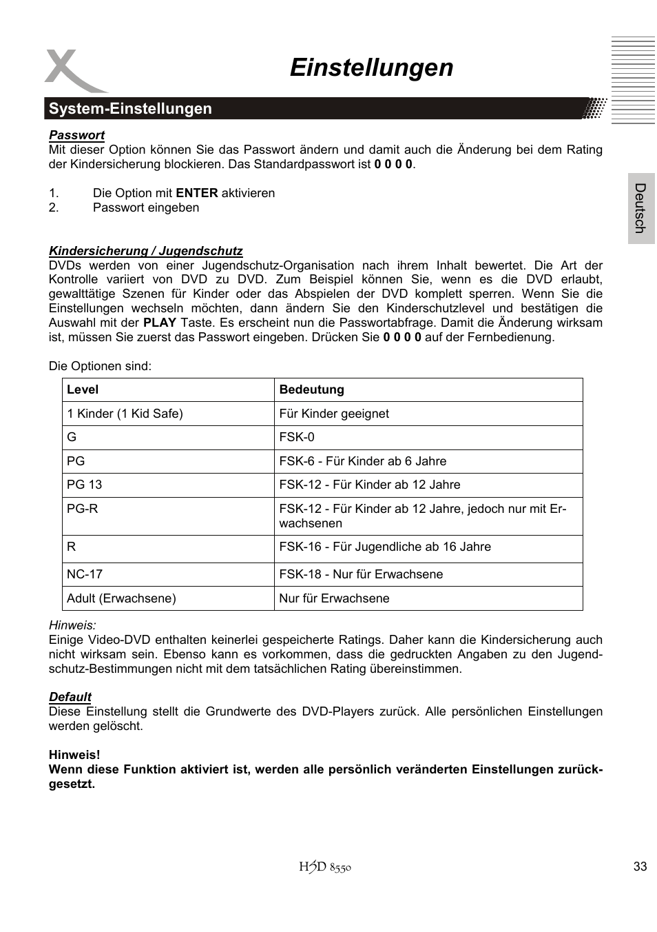 Einstellungen | Xoro HSD 8550 User Manual | Page 33 / 142