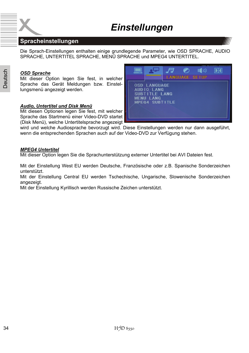 Einstellungen | Xoro HSD 8550 User Manual | Page 34 / 142