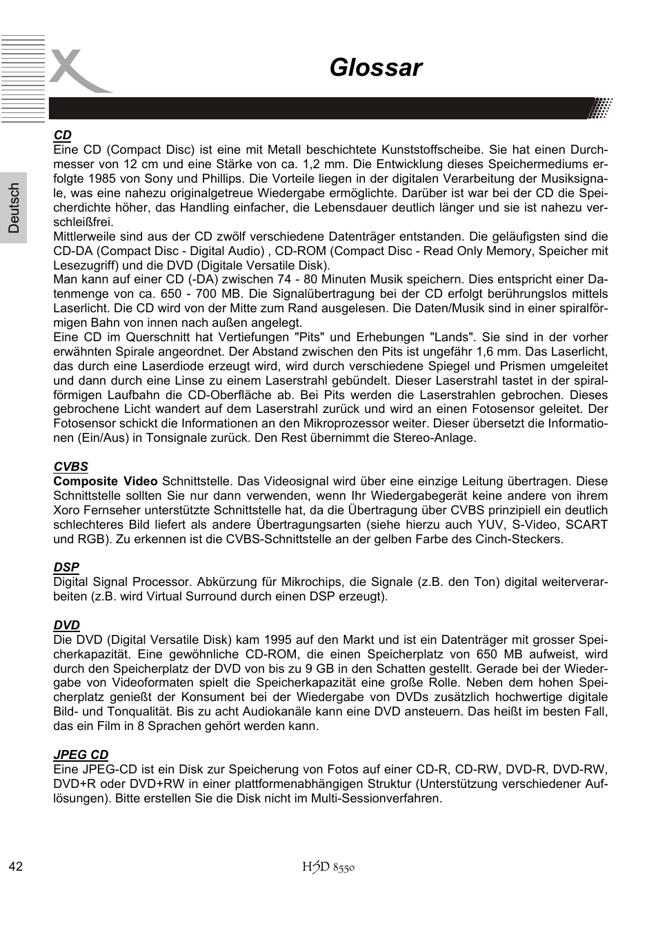 Glossar | Xoro HSD 8550 User Manual | Page 42 / 142