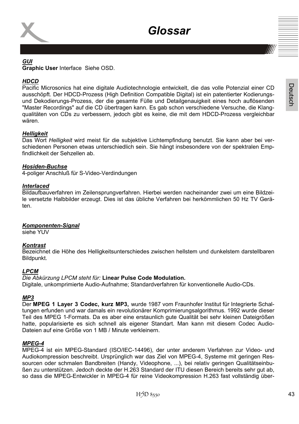 Glossar | Xoro HSD 8550 User Manual | Page 43 / 142