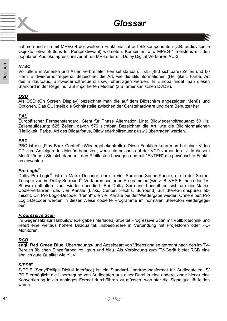 Glossar | Xoro HSD 8550 User Manual | Page 44 / 142