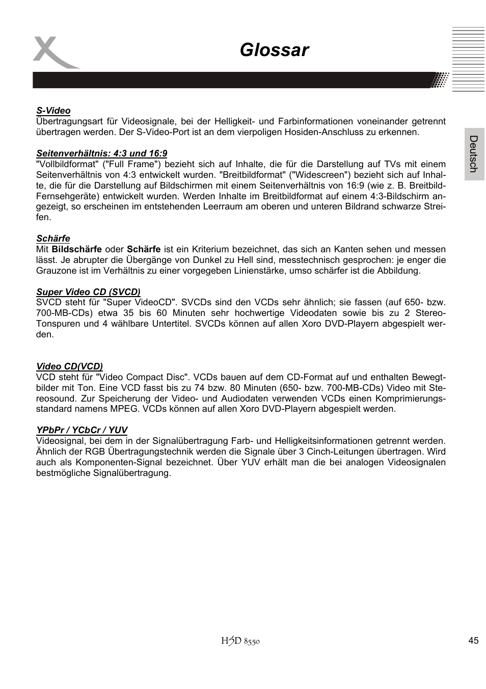 Glossar | Xoro HSD 8550 User Manual | Page 45 / 142