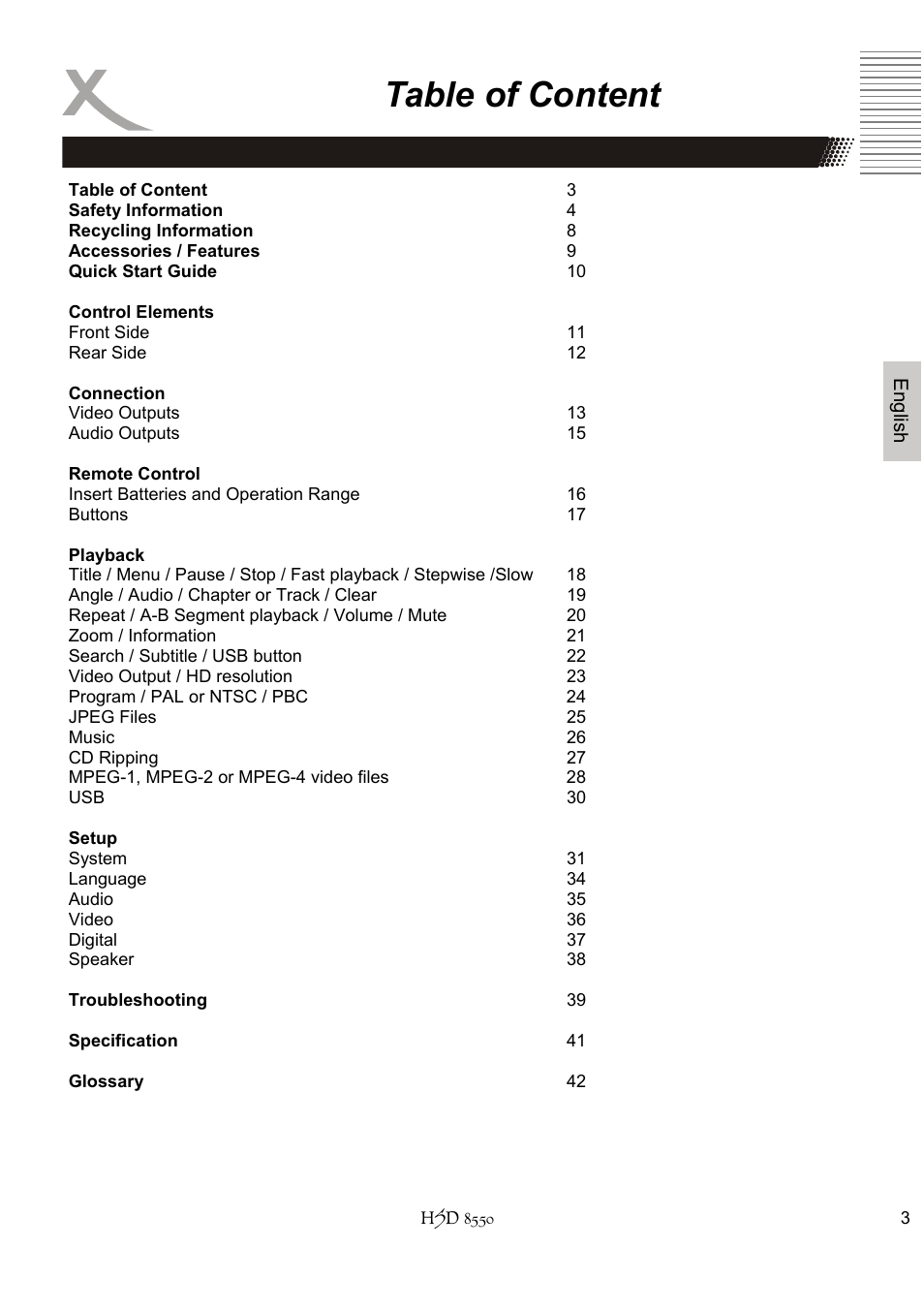 Table of content | Xoro HSD 8550 User Manual | Page 49 / 142